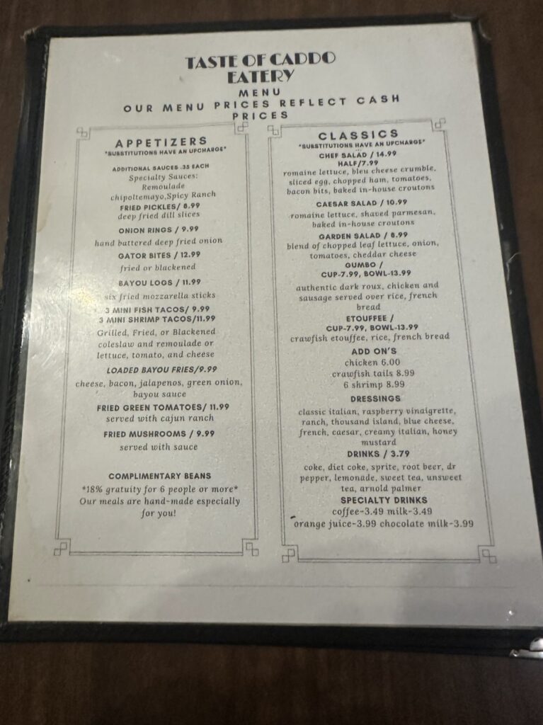 Taste of Caddo Eatery Menu 1